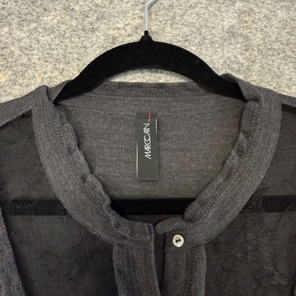 MarcCain Gray Women’s Virgin Wool Blend Lace Detail Cardigan Size 6 - Picture 5 of 14